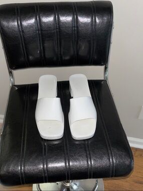 White Open-Toe Slide Heels